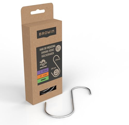 Browin® Traditionelle Raucherhaken 311204 | Haken in S Form - 5 Stück | Hochwertige Edelstahlhaken für authentisches Räuchern | Klassische Fleischhaken | Perfektes Zubehör für Räucherfreunde…