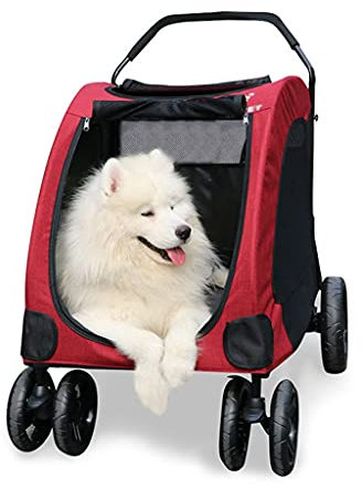 Haustier-Buggy, Hundebuggys für große Hunde, hochwertiger, robuster Hunde-/Katzen-/Haustier-Buggy, Reisewagen, Haustier-Buggy mit übergroßen Rädern (rot) (rot)