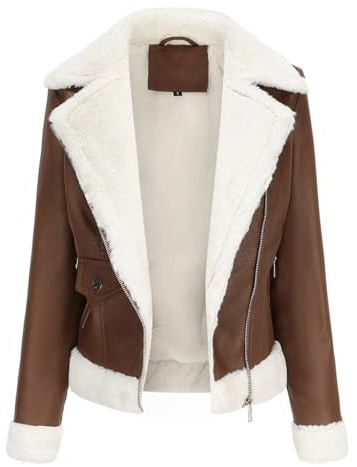 DLLDLGG Veste En Cuir Surdimensionnée pour Femme, Manteau D'hiver En Peau De Mouton Doublé Polaire Épaisse, Veste Aviateur Courte
