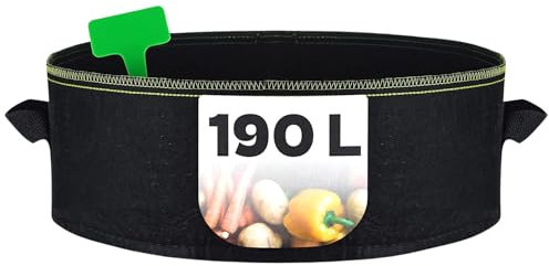 Praknu 1x Hochbeet Pflanzsack Groß 190L aus Vliesstoff - Mit Pflanzenstecker zum Beschriften - Ø90cm Höhe 30cm - Beet für Balkon Terrasse & Garten