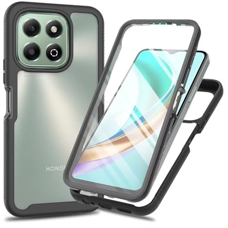Lvnarery Honor X6B Case with Built-in Screen Protector 360 ° Full Body Shockproof Protection Cover Bumper Transparent Back Phone Case Shockproof Slim Fit Cover Screen Protector for Honor X6B Black