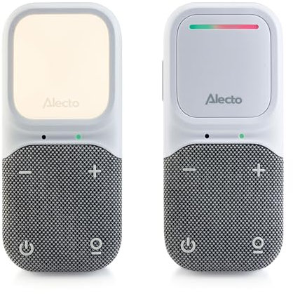 Alecto DBX135 - Babyphone audio moderne Full Eco avec qualité sonore DECT cristalline, longue autonomie en veille et veilleuse - Blanc/gris