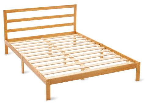 Amazon Basics King Bed Frame with Headboard, Solid Pine Wood with Bed Slats, 150 x 200 cm, King, Oak Finish