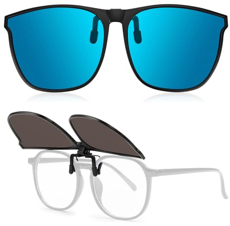 Kiiwah Clip Occhiali da Sole Polarizzati, Flip up Lenti da Sole Sovrapponibili per Occhiali da Vista, UV400 Clip per Occhiali Uomo e Donna Adatto Alla Guida (Blu)