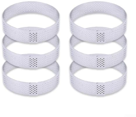 6 anillos redondos perforados para tartas, moldes de mousse de acero inoxidable 304, para hornear pasteles, tartas, postres, distribución uniforme del calor, antiadherentes, aptos para lavavajillas