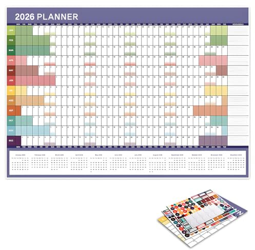 Calendario de pared horizontal 2026 (74 x 52 cm), estilo desplegable, con planificador anual de 12 meses, calendario de pared clásico.