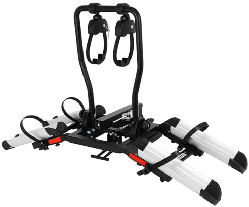 E-Bike Rack with Ramp,Foldable Hitch Mount 2 Bikes Rack for Car Truck SUV RV,Up to 5-inch Fat Tire Electric Bike Carrier Rack 1.25-2 Hitch Receiver,170 lbs Capacity