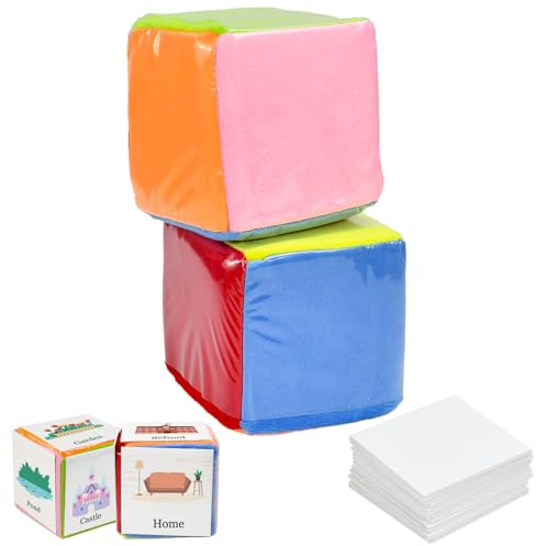 Xygobla 2 Pack Large 10cm Foam Dice with Pockets & 24 Blank Cards - DIY Education Playing Game Dice, Pocket Cubes for Kids, Preschool Learning, Classroom Maths & Phonics Activities