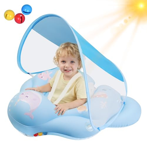 Oziral Flotador para bebé con protección Solar UPF50+ y Campana.flotadores para Bebes, Piscina para niños. Anillo de natación,Azul soñador