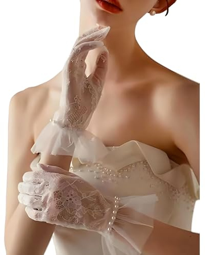 ZOSIGN Gants Courts Femme Gant Bridal Blancs Élégants Gloves pour Mariage Opéra Danse Soirée Halloween Carnaval Cosplay Accessoire de Costume
