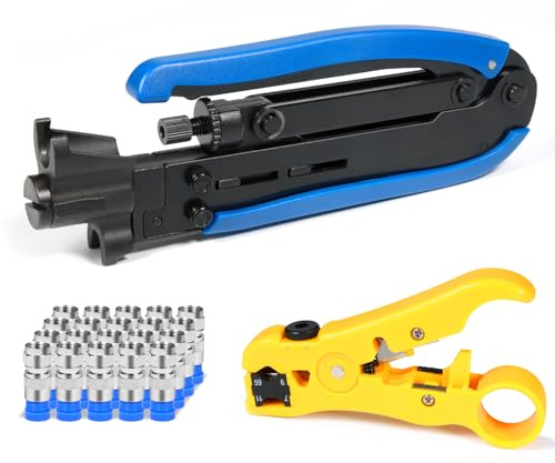 Hiija RG6 Compression Tool Coax Cable Crimper Kit RG6 RG11 RG59 F81 with 20PCS F Compression Connectors