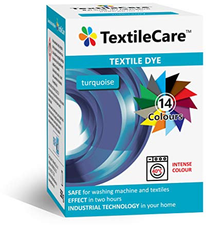 TextileCare - Tinte textil para lavadora para ropa y productos textiles, 350 g de tinte para 600 g de ropa, 14 colores (turquesa)