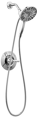 Delta Faucet Arvo 14 Series Single-Handle Shower Faucet, Shower Trim Kit with 4-Spray In2ition 2-in-1 Dual Hand Held Shower Head with Hose, Chrome 142840-I (Valve Included)