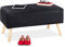 Relaxdays Sitzbank mit Stauraum, Samtbezug, 40 L, gepolstert, Holzbeine, Flur, 2er Truhenbank, 41 x 80 x 40 cm, schwarz