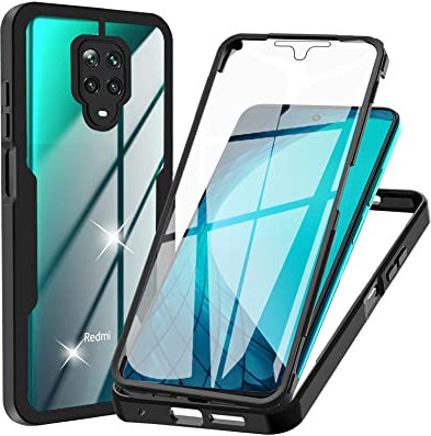 WeiCase Funda para Xiaomi Redmi Note 9 Pro / 9S, Transparente 360° Protección Funda con Protector de Pantalla Integrado Antigolpes Silicona Carcasa para Redmi Note 9 Pro/Redmi Note 9S, Negro