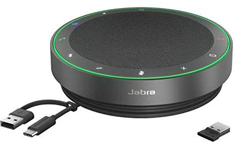 Jabra Speak2 75 schnurlose Freisprechlösung mit USB-A Bluetooth-Adapter, 4 Mikrofone mit Geräuschunterdrückung, 65 mm Breitband-Lautsprecher, für MS-Teams Zertifiziert, Dunkelgrau