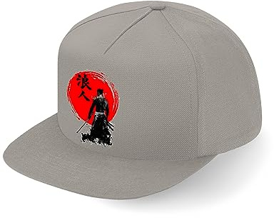 Lauthings Casquette japonaise Samurai Kanji Rising Sun Art Japan Fullcap Art Flat Bill Snapback Cap, gris, taille unique