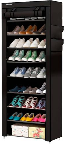 edihome, Étagère à Chaussures, en Tissu à 10 Niveaux, (58 x 28 x 162 cm), Meuble de Rangement, avec Housse de Protection, pour Talons Hauts, Pantoufles y Chaussures de Sport (Noir)