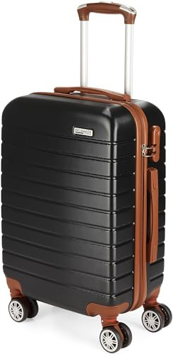 BRUBAKER Handgepäck Koffer Paris - Reisekoffer Trolley mit Zahlenschloss, 4 Rollen und Komfort Tragegriffen - 37 x 56 x 22 cm - ABS Hartschalen Rollkoffer (M - Schwarz und Hellbraun)