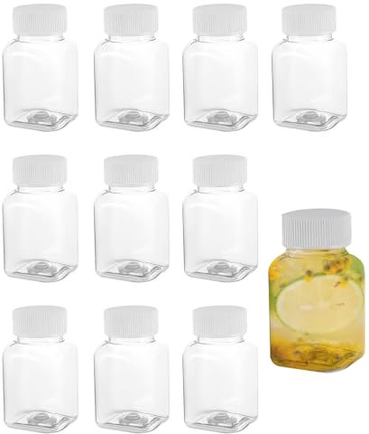 ZPLASK 10Pcs 50ml Ginger Shot Bottles, Clear Square Small Bottles for Plastic with Lids, Empty Reusable Juice Shot Bottles, Leak-Proof Ginger Shots Bottles for Juice Milk Water Beverages