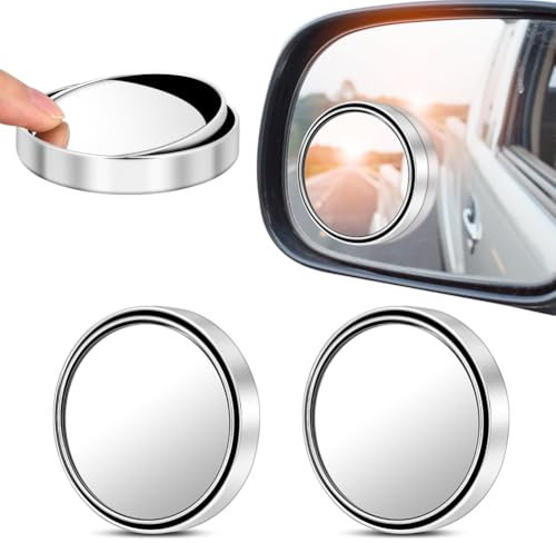 HOTUT 2 Pcs Blind Spot Mirrors,Automotive Side Blindspot Mirror for Car,360° Rotate Sway Silver HD Glass Round Curved Convex Wide Angle Mirror,Waterproof HD Glass Blind Spot Mirrors for Car,Suv,Truck