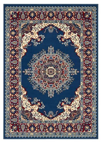 Parure (3 pezzi) di Tappeti economici persiani orientali stile classico 4480 azzurro tris scendiletto (1 pezzo 70x130 + 2 pezzi 55x105)