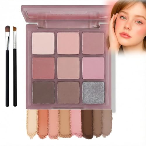 [9-Colour Soft Matte Nude Eyeshadow Palette with Brush in Pink Purple Case] - [Highly Pigmented Long-Lasting Neutral Eye Makeup for Natural Daily Looks and Party Occasions, Suits Soft Tones and Nude
