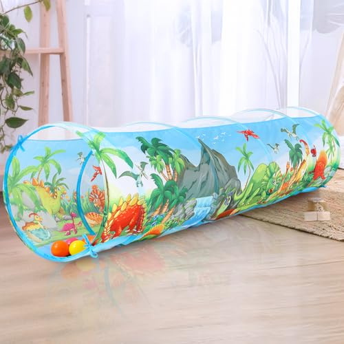 Kids Pop Up Play Tunnel, Crawl Tunnel Toy for Toddlers, Collapsible Indoor Outdoor Play Tube for Boys, Girls, Babies & Pets (Dinosaur kids play tunnel)