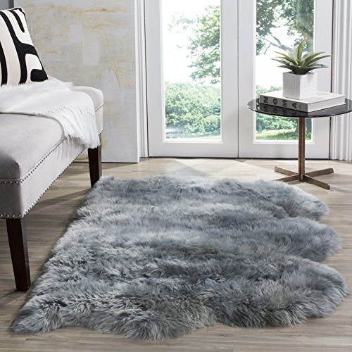 Safavieh Alfombra con Estampados De Animales Sala de Estar, Comedor, Dormitorio - Fur Collection, Pelo Largo, Azul Acero, 109 X 180 cm
