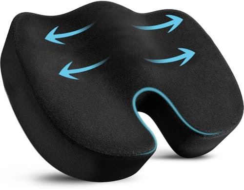 HomDSim - Cuscino ortopedico in memory foam per il coccige, per sedie, auto, casa, ufficio, sedili, cuscino massaggiante (Nero)