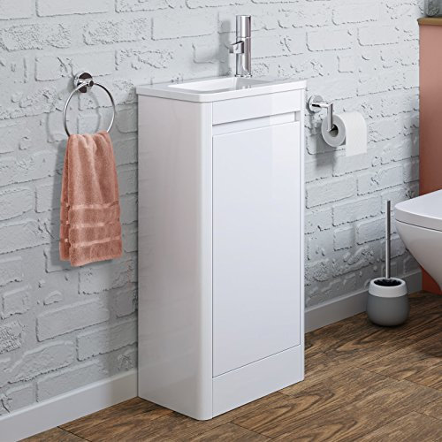 iBathUK Space Saving Gloss White Floor Standing Cloakroom Vanity Unit Right Hand Basin Sink Storage (FlatPack)
