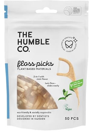 The Humble Co. Pflanzliche Zahnseidesticks | Frische Minze | Umweltfreundlich, Vegan, Zuckerfrei, von Zahnärzten empfohlen - Entfernt Plaque und Verleiht ein Frisches Gefühl (1 x 50p)