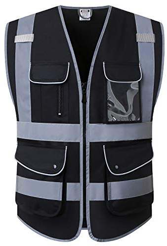 HATAUNKI Reflective Safety Vest for Men Women Mesh High Visibility Vest with 9 Pockets and Front Zipper Class 2 Work Vest Meets ANSI/ISEA Standards(Black-03, Medium)