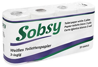 Sobsy 3 lagiges reißfestes Toilettenpapier aus reinem Zellstoff, 150 Blatt, 96 Rollen motivgeprägt, weich, 620 g SY-66013