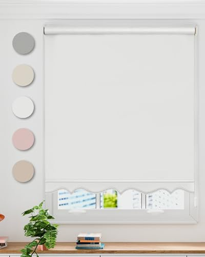 Emma Barclay Scalloped Roller Blind - Child Safe Blind with Adjustable Cord and Scalloped Edge Detailing in White - Width 180 x Drop 165cm
