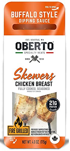 Oberto Fully Cooked Seasoned Buffalo Chicken Skewers, 4 Ounce -- 30 per case.