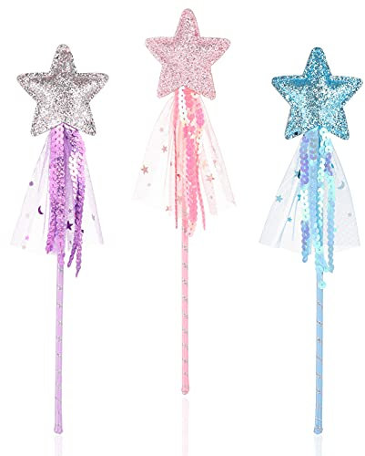 Chutoral 3 Stück Stern Zauberstab Prinzessin Zauberstab Fee Glitzer Stern Zauberstab Feenstab für Mädchen Weihnachten Halloween Geburtstagsfeier Dekoration (Violett&Rosa&Blau)