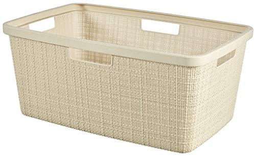 Curver Wäschekorb aus Jute mit gewebtem Effekt, rechteckig, 70% recycelt, 46 Liter, gebrochenes Weiß