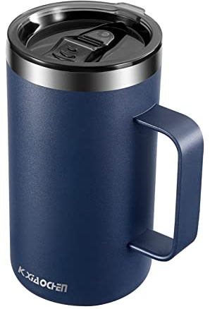 KXIAOCHEN 20oz Insulated Coffee Mug with Lid, Stainless Steel Coffee Cup, Double Wall Vacuum Coffee Tumbler with Handle, Premium Thermal Travel Coffee Mug (Navy Blue)