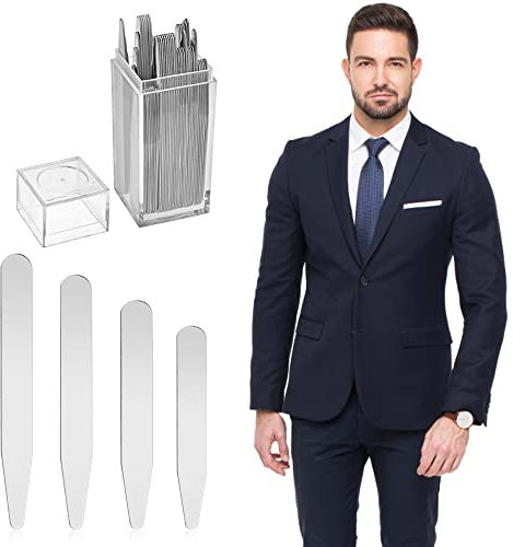YAANBUNB 40 Pcs Metallkragen Bleibt Hemdkragen Stiffener 4-Größen Kragen Unterstützung Aufenthalte Edelstahl Kragen mit klarer Acrylbox für Männer Frauen (56/63.5/70/ 76mm)