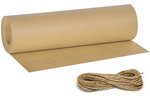 Papier Kraft, 30cm*30m Cadeau Kraft Rouleau Craft recyclé naturel Avec 20m De Ficelle Pour Les Emballages Cadeaux, Le Bricolage, La Production Diy, Décoration Etc
