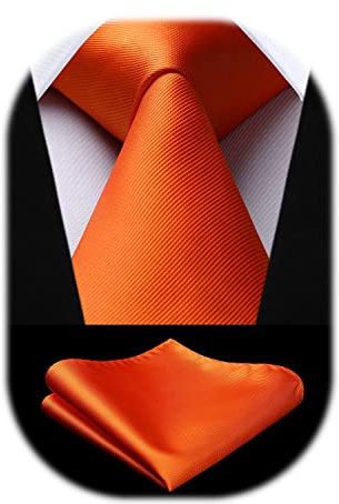 HISDERN 3.3 Orange Cravate et Pochette Ensemble Cravate en Soie Formelle d'Affaires de Mariage pour Hommes - Plusieurs Couleurs