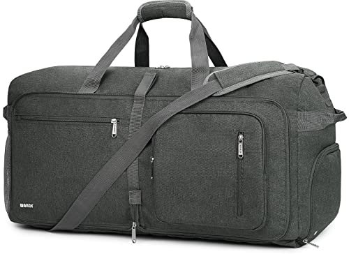 WANDF Reisetasche 85L mit Schuhfach Faltbare Weekender-Reisetasche Handgepäck für Männer Frauen (Grau)