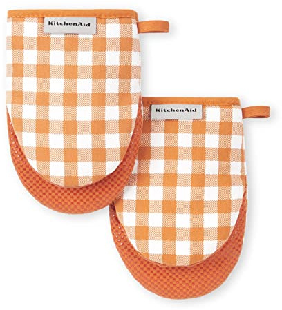 KitchenAid Juego de 2 manoplas de horno Gingham, miel, 5.5 x 8 pulgadas