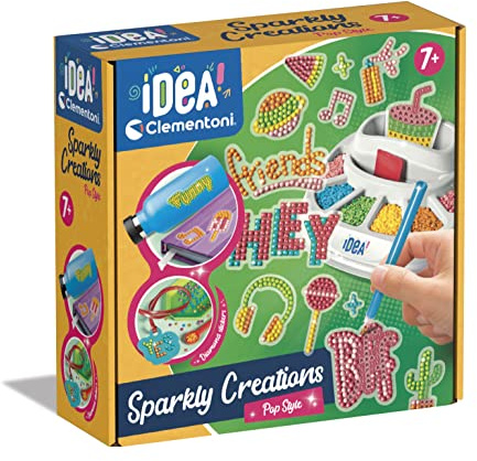 Clementoni - Idea-Sparkly Creations-Pop Style Painting, Diamond Art, Art Kit, Gems Workshop, Creative Game Children 7 Years, Multilingual Color, 18775