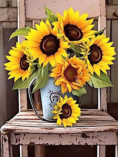 Bimkole DIY 5D Diamond Painting tillbehör solrosstol, blomma diamantmålnings-kit full rund borr måla efter nummer målning broderi korsstygn diamantdekoration 30 x 40 cm