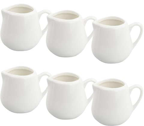 Cozlly 6 Milchkännchen Porzellan 100ml, Sahnekännchen Klein aus Keramik, Mini Saucenkännchen für Sahne, Salat, Kaffee, Honig, Weiß (Weiß mit Griff)