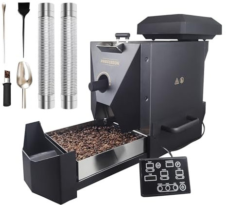 Máquina automática de tostador de café de 500 g para uso doméstico con filtro de humo (adecuada para tostado ligero), tubos de humo (adecuada para tostado medio y oscuro) y colector de paja