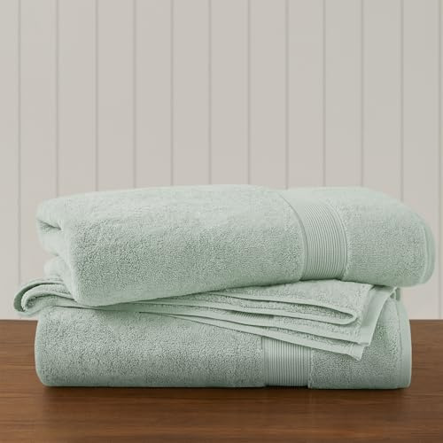 Madison Park Signature 800GSM 100% Cotton Luxurious Bath Towel Set Highly Absorbent, Quick Dry, Hotel & Spa Quality for Bathroom, Oversized Bath Sheet Set 34x 68, Seafoam 2 Piece