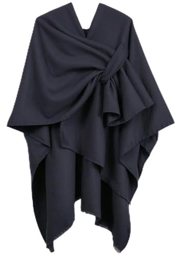 Poncho Damen, 130x150cm, Große Schals und Wraps, Cardigan Lang mit Fransensaum, Umhängetuch Cape, Frauen Umhang Winter Herbst (DE/NL/SE/PL, Alphanumerisch, Einheitsgröße, Regular, Regular, Schwarz)